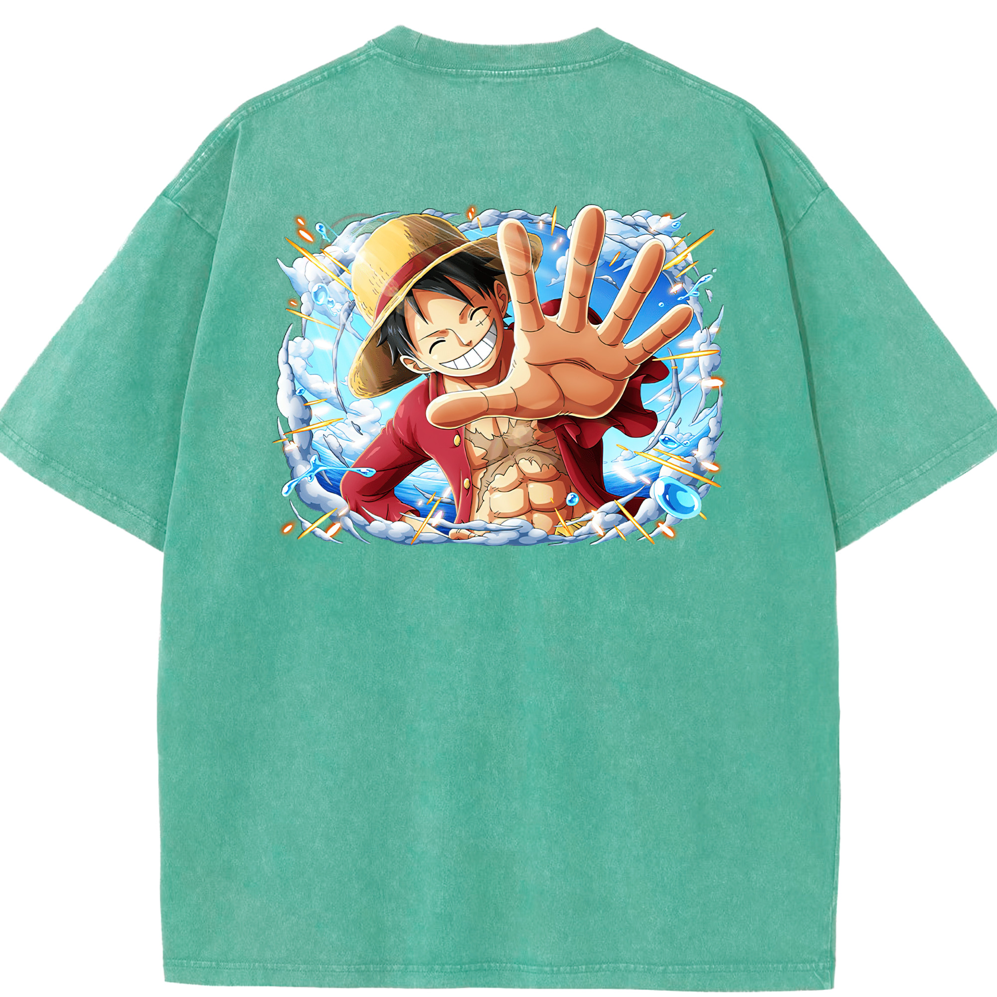ワンピース モンキー・D・ルフィ ONE PIECE Monkey D. Luffy 綿100% ヴィンテージ風 半袖Tシャツ（背面プリント）